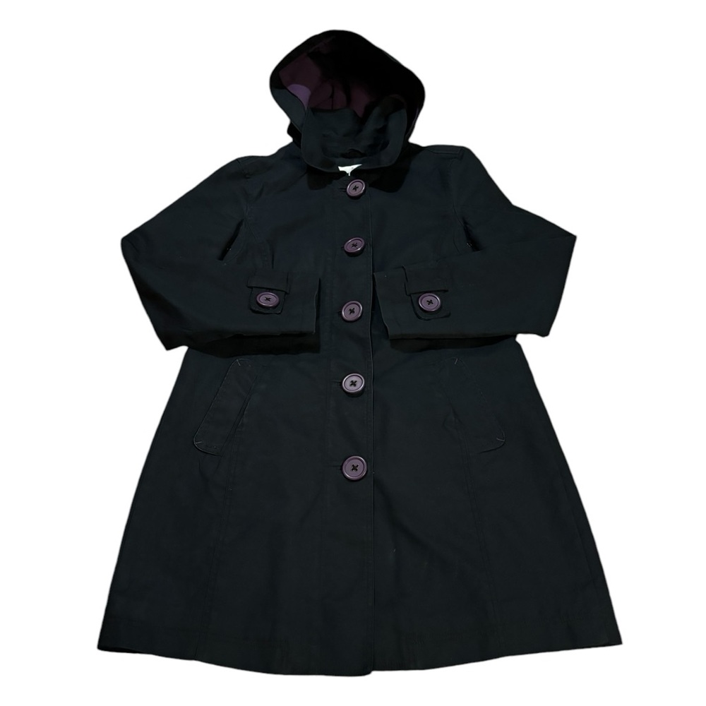Boden Fleece Lined Trench Coat Black and Purple Size 12